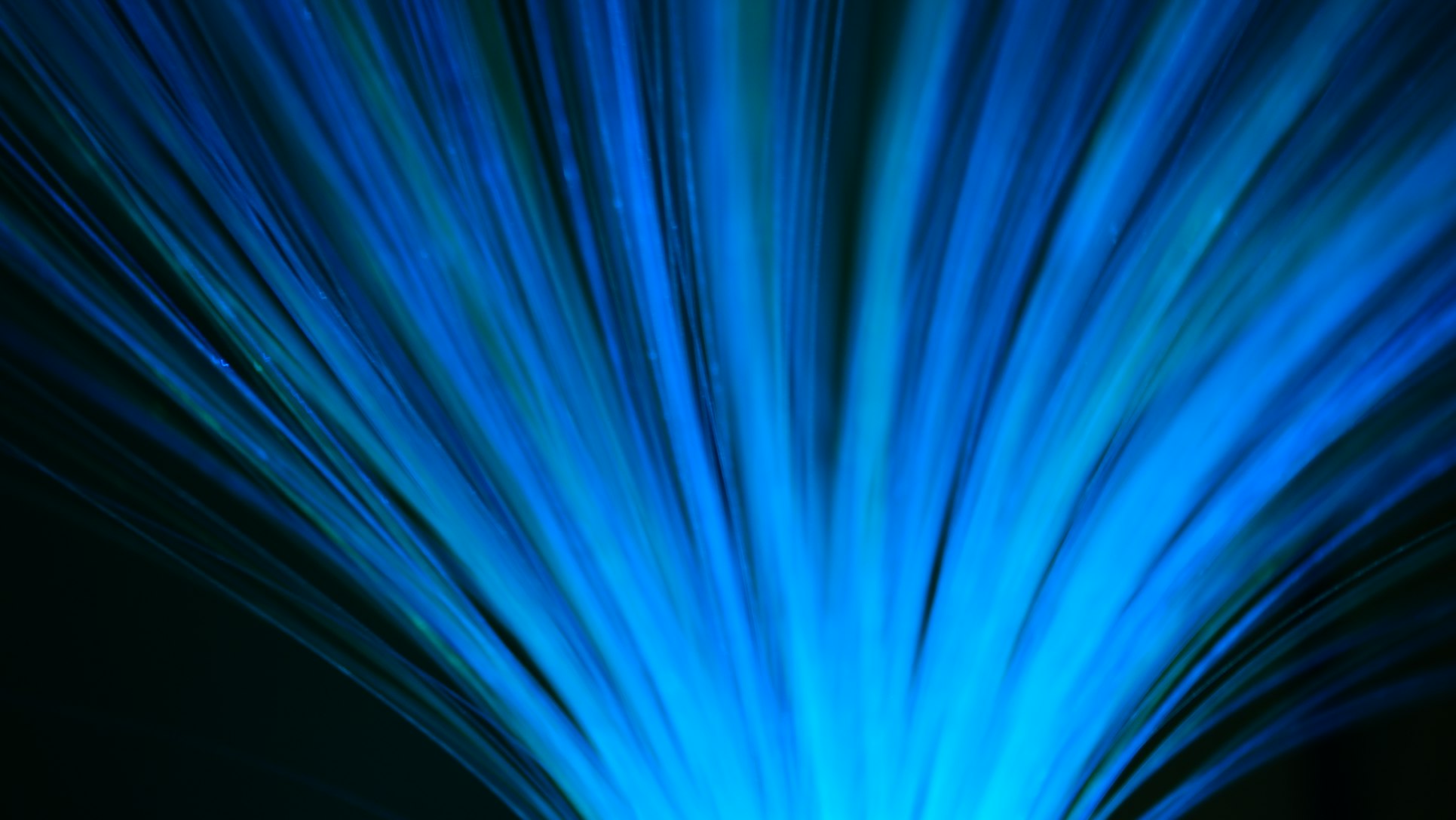 Blue illuminated optical fibres against a dark background