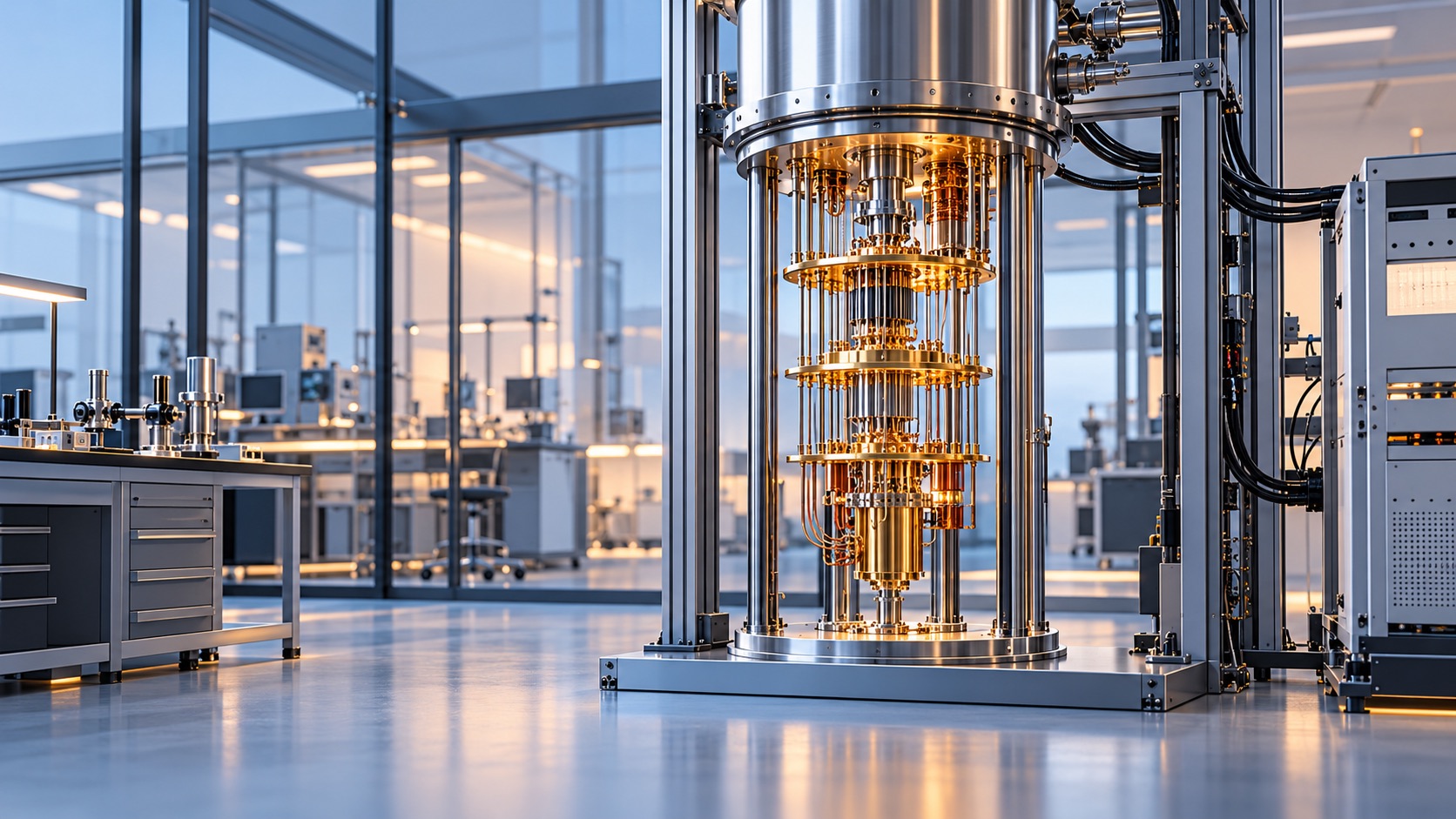 Illustrazione di un sistema di raffreddamento per la ricerca sul calcolo quantistico