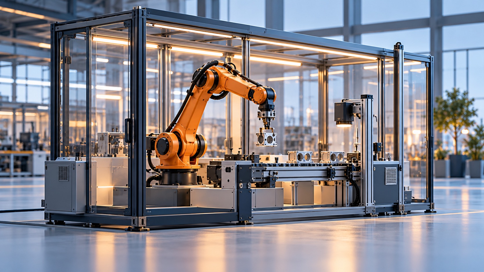Illustration d’un robot industriel manipulant une pièce métallique